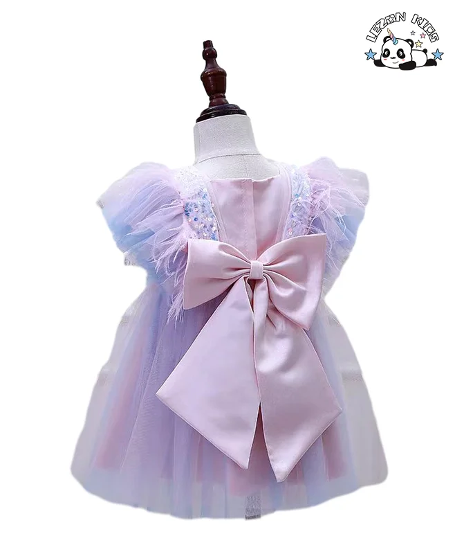 LEZONKIDS - Novo Produto Explosão Colorido Fofo Casual Pena Verão Lantejoulas Tutu Vestidos para Meninas Crianças